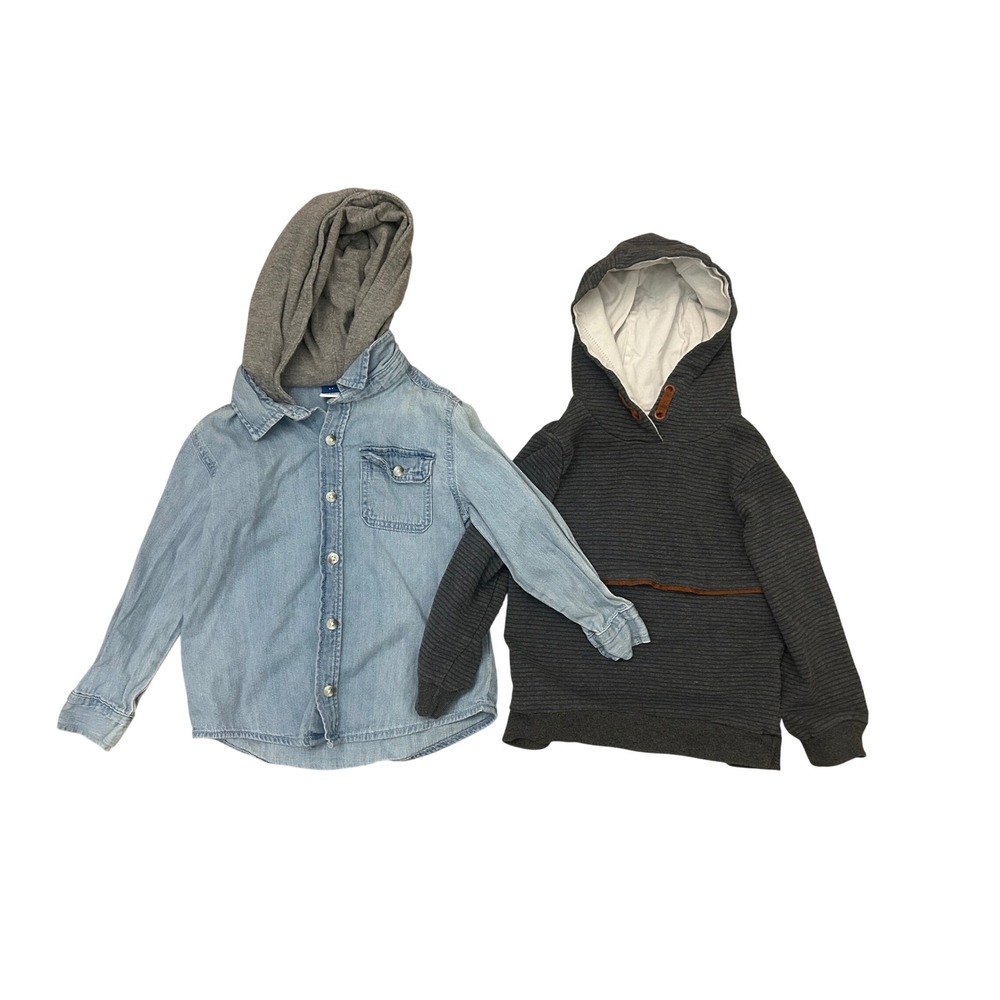 Boys Blue/Grey Hoodie Bundle of 2 Size 4T Denim Button Down and Ribbed Pullover